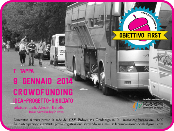 PadovaFIRST's tweet photo. Obiettivo @PadovaFIRST: 9 gennaio - #Crowdfunding L'innovazione sociale arriva in città via @ICNcrowdfunding http://t.co/CwdLAcM22g