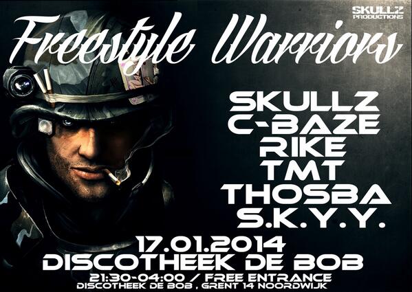 DjSkullz's tweet photo. 2 weeks to go! Freestyle Warriors @ De Bob , Noordwijk! Free entrance!! @C_Baze @Djrike @DeBobBar1 @DeBobBar2 http://t.co/YI5oj6YdWm
