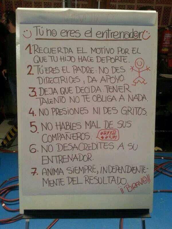 javimove's tweet photo. Normas para esos padres que ejercen de "entrenadores en la sombra". Pizarra de la psicóloga Patricia Ramírez http://t.co/3VJGJ7xpYP