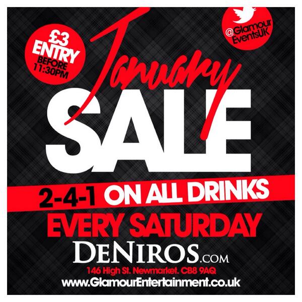 GlamourEventsUK's tweet photo. Tonight catch @DarrellPrivett1 @DeNirosSuffolk Newmarket 

JANUARY SALE: 2-4-1 on drinks and only £3 entry! http://t.co/TjrmrFCSBR