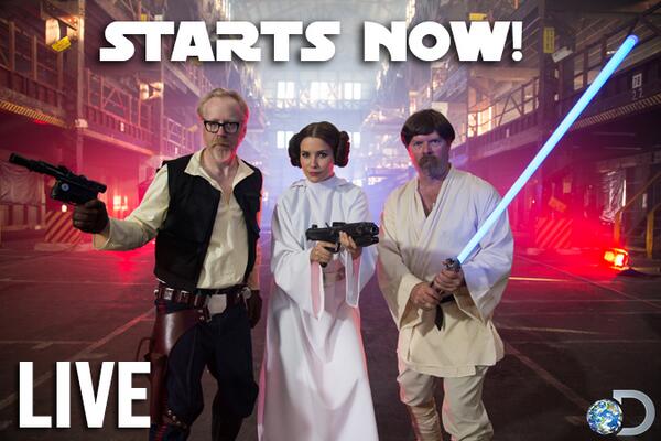 MythBusters's tweet image. RT if you&apos;re watching #SithBusters! Watch LIVE with @JamieNoTweet &amp;amp; @donttrythis here &amp;gt;&amp;gt;  dsc.tv/sh5CR