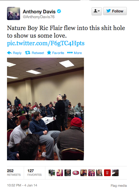 SBNation's tweet photo. The 49ers have Ric Flair on their side. (They also think Green Bay is not a nice place.) http://t.co/CWNKtHMkdx http://t.co/kjbUhJEIvD