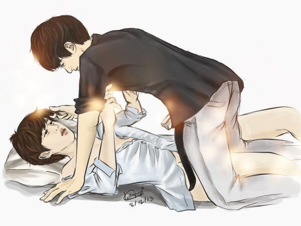 SHIPSOOYEOL's tweet photo. [Fanart] #Myungyeol ♥ Before sleeping time by kiillopop (cr : Be_Inspirits)  http://t.co/foDqPprPCn""