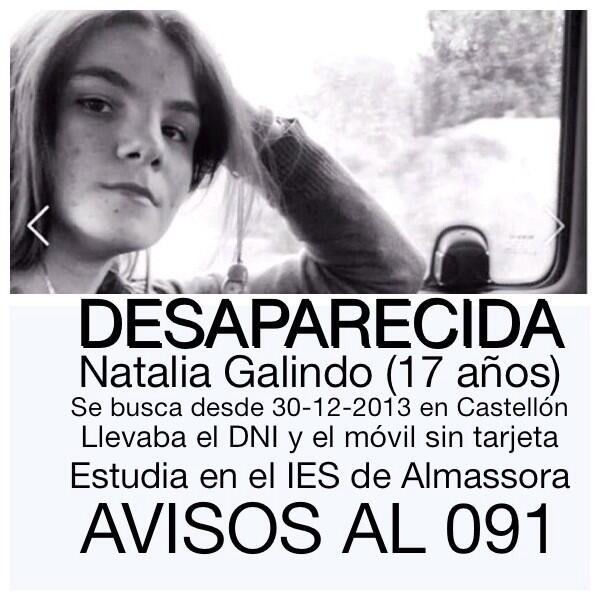 JesusSanchez__'s tweet photo. RT por favor: Natalia (17 años) #desaparecida desde 30Dic #Castellón Familia pide ayuda. Avisos 091 @sosdesaparecido http://t.co/K8PZLPUCxM