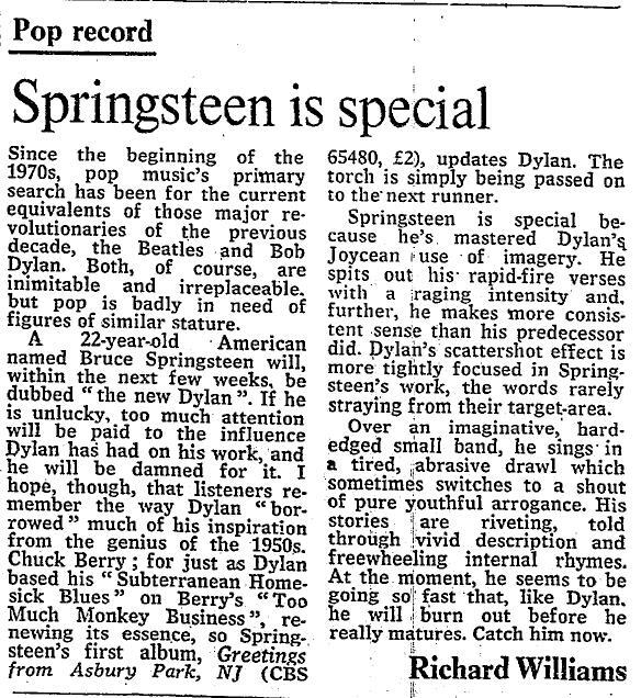 TimesArts's tweet photo. #Onthisday in 1973, Bruce @springsteen released his debut album. This was our review http://t.co/YPZBXmIuGh http://t.co/ZCornT5hCq