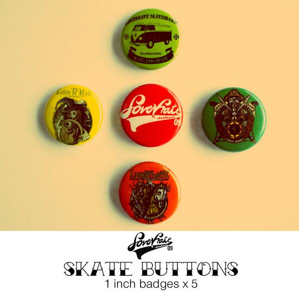 Lovenhate Skateboards
"Buttons" 5pack of plastic
font series,volkswagen,the pirates,hocus fuckass,brave knight