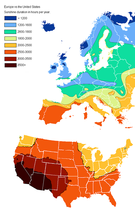 Annual hours of sunshine in Europe and America

Source: en.m.wikipedia.org/wiki/Sunshine_…
-