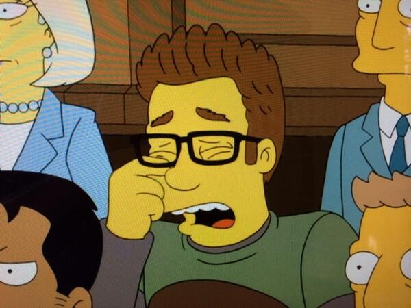 Sethrogen's tweet photo. I'm gonna be on The Simpsons tonight!! If you don't tune in and watch, I will cry, like this: http://t.co/v4o3u2sLZl