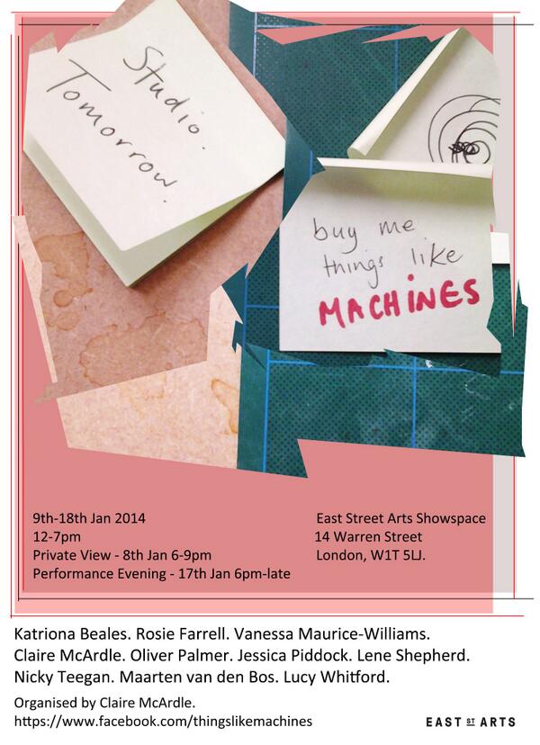 Studio. Tomorrow. Buy me things like machines..P.V this Wed 8th Jan 6-9pm...Come along, tell your friends!