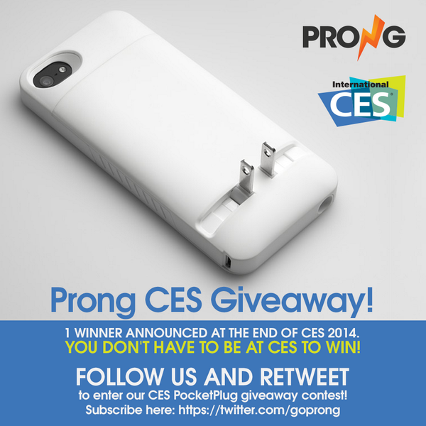 goprong's tweet image. Hey friends! Want a free #PocketPlug? Follow us &amp;amp; Retweet to enter! 1 winner announced at the end of #2014CES! #CES