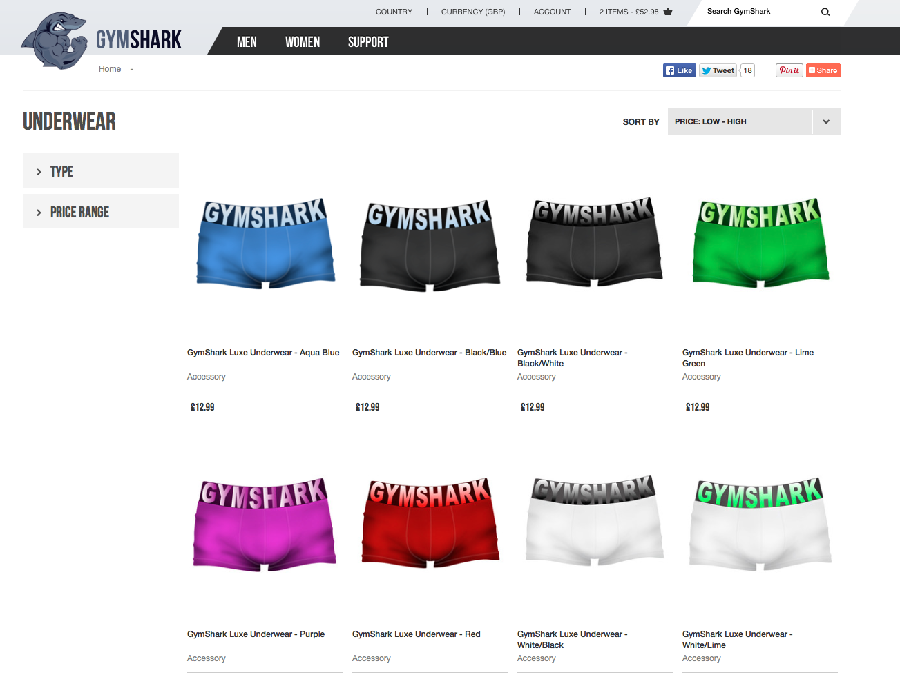 Gym shark underwear hotsell