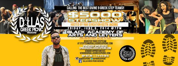 GreekNetworkAds's tweet photo. #DGP2014 $5000 #Stepshow ||Fri. June 6 @Black Academy of Arts &amp; Letters|| 7pm || Stepshow@dallasgreekpicnic.com http://t.co/0ldlNblZTV