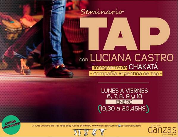 HOY LARGA! SEMINARIO TAP con LUCIANA CASTRO <a href="/chakata_tap/">Chakatá Cía. de Tap</a> 
Ya se escucha el ruido de las chapitas que están llegando!