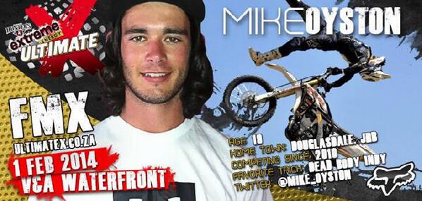 <a href="/JungleRushFMX/">Jungle Rush</a> <a href="/DCshoesAFRICA/">DC Shoes Africa</a> <a href="/Ultimate_X_/">ULTX.Africa</a> @Hunters_eXtreme  <a href="/FMXnewsDOTcom/">FMXnews</a> <a href="/YamahaLiveLife/">Yamaha SA</a>  <a href="/42_designs/">42designs.net</a> <a href="/Mike_Oyston/">Michael Oyston</a>