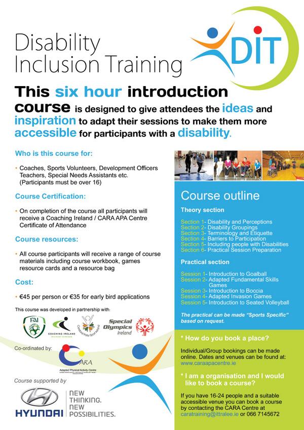 AD_Ireland's tweet image. Training to include people with disabilities in sport,physical activity &amp;amp; physical education #CARAtraining #DITCourse