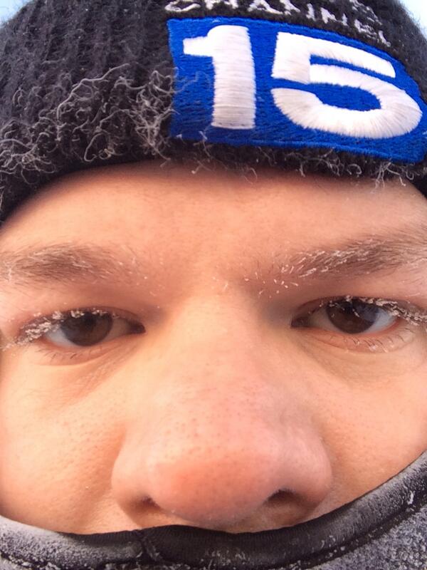 RodHissong's tweet photo. Frozen eyebrows and eyelashes #dangerouscold http://t.co/NjELykWGEX