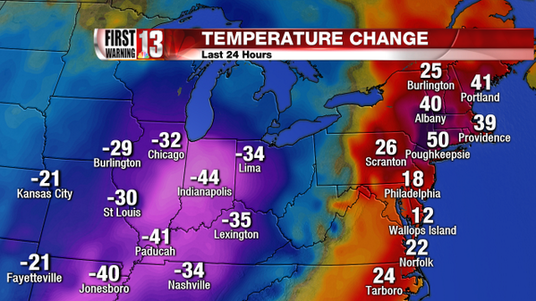 PaulCaiano's tweet image. It's 50º warmer in P'kpse right now than it was this time yesterday, 44º colder in Indy.  #tempchange #flashfreeze