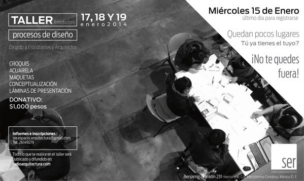 radioarq's tweet photo. Ya te registraste al Taller de #ProcesosdeDiseño en @SERespacioarq no te quedes fuera!! http://t.co/CtBzEul6V1
