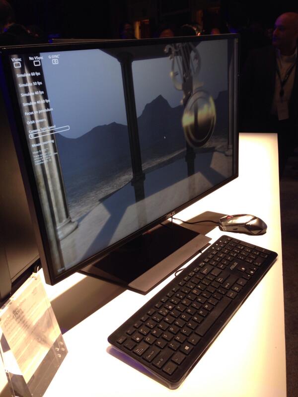 ASUSUSA's tweet photo. G-SYNC demo on the ROG SWIFT gaming monitor #ASUSces2014 http://t.co/ejT93vdHH8