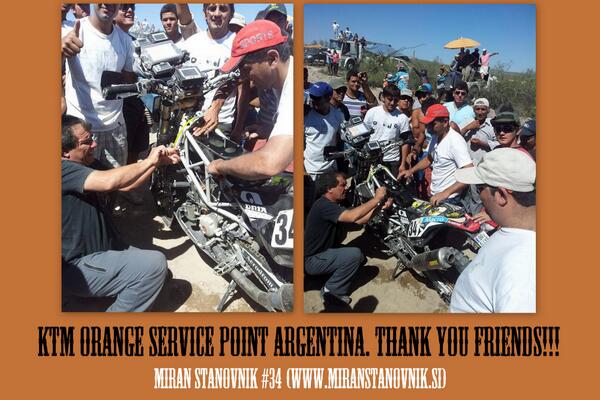 miranstanovnik's tweet photo. Had some trouble with water in engine on 2nd stage. THANK YOU ALL FRIENDLY PEOPLE FOR HELP! #dakar2014 #Argentina http://t.co/yYOdtTxZwO