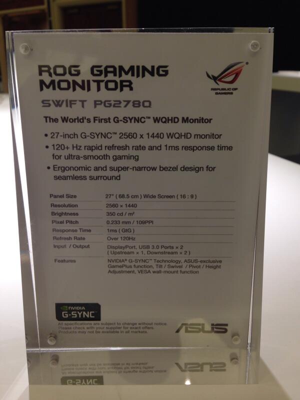 ASUS's tweet photo. RT @ASUSUSA: ROG Swift gaming monitor specs #ASUSces2014 http://t.co/z08embV7Li