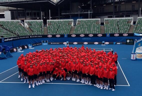 AustralianOpen's tweet photo. Challenge! Can you spot world no.4 Li Na in the sea of #ballkids? #ausopen http://t.co/wvqvr0BYTF