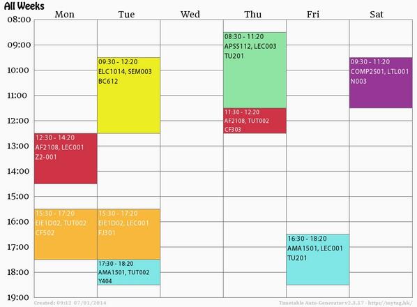Sam__Chu's tweet photo. My Semester 2 Timetable :) http://t.co/1ZWNXl6pCB