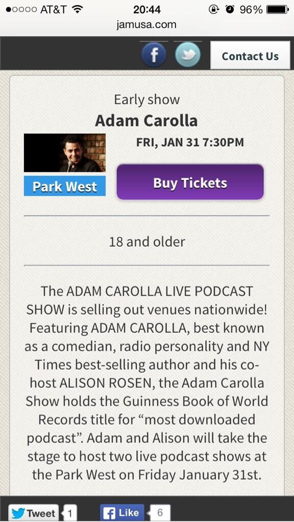 JenBubash's tweet photo. @adamcarolla saw you're coming to Chicago! Can't wait! http://t.co/oqUbPyIz7v
