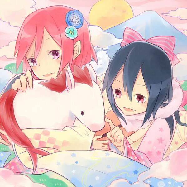 西木野真姫 ,矢澤にこ 「あけましてー | こまかろ #pixiv  遅くなったけど今年1発目のにこまきだ」|🐟こまかろ🐟のイラスト