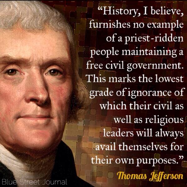BlueStreetJourn's tweet photo. The US a Christian nation? Not according to Thomas Jefferson. Read more here: http://t.co/yTovvvJ9Xw http://t.co/scUZBLutUs