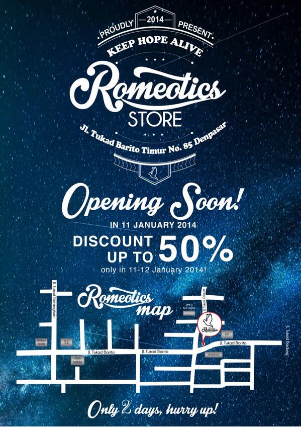 Romeotics Store open in January 11th!
will be 50% disc in store only 2 days (11-12 Jan 2014) RT and gbu all!! ;)