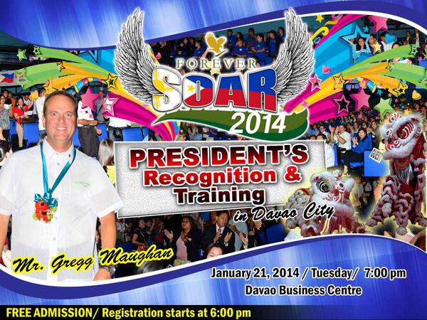 FOREVER_PHL's tweet photo. Davao!No reason now to miss the President's Recognition and Training,Gregg Maughan is personally coming over for you! http://t.co/3YmjDwvSfs