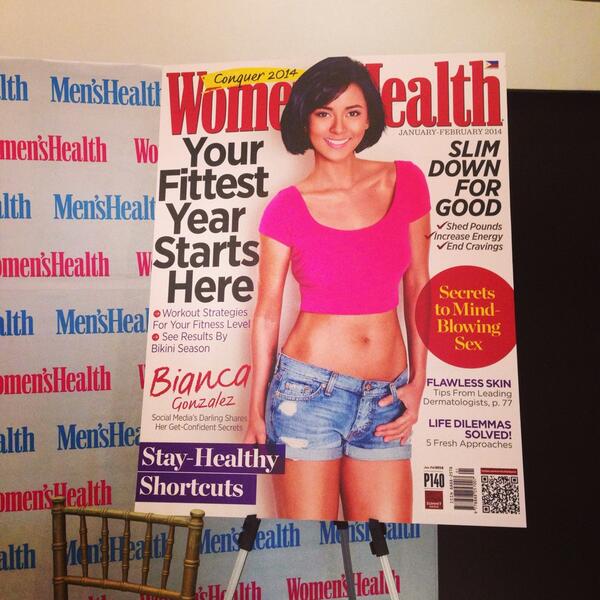 WomensHealthPH's tweet photo. At #55eventsplace for the @MensHealthPH-WH presscon. Look, a blown-up version of our JanFeb cover (chair for scale!) http://t.co/MkqwnUSr6i