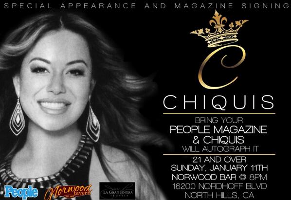 Norwoodbar's tweet photo. Come meet our friend @Chiquis626 for autograph signing MAKE SURE TO BRING your people magazine Must be 21 w ID http://t.co/sKNCpXJtXj