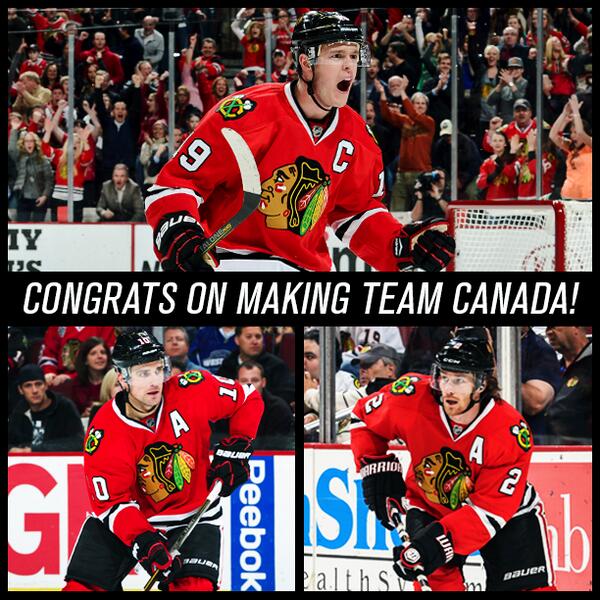 NHLBlackhawks's tweet image. Congrats to .@10PSharp, @DuncanKeith and Jonathan Toews on making Team Canada!