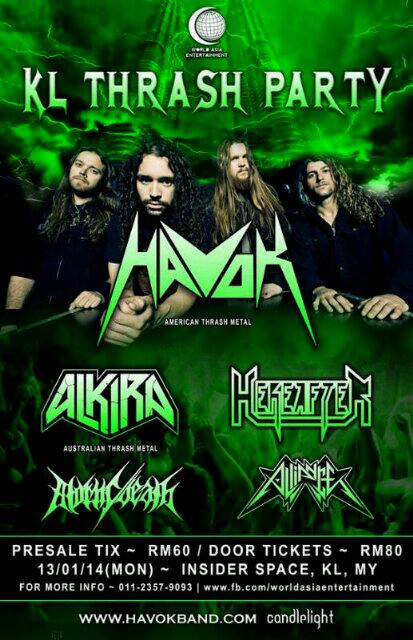KL THRASH PARTY #KLTP feat <a href="/HAVOKthrash/">HAVOK</a> &amp; <a href="/AlkiraMetal/">ALKIRA</a> live in KL! 13/01/2014! Contact 011-2357-9093 for tickets!