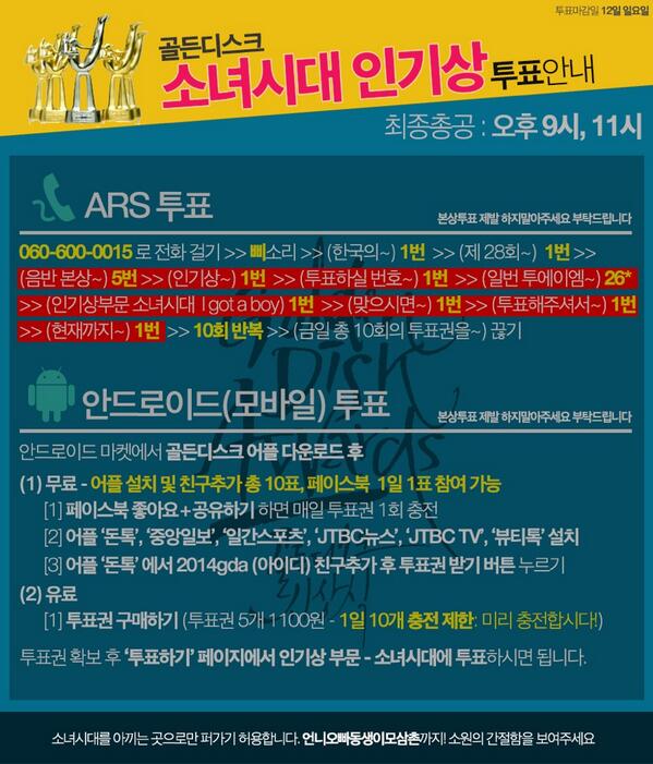 GG_UNION's tweet photo. 인기상은 소녀시대!!! http://t.co/7p101bc3LU