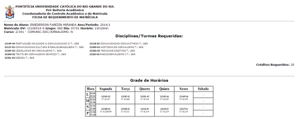 Eniederson's tweet image. Matricula feita. Nove cadeiras, vinte créditos... Vamos para o segundo semestre #Dale o/ #Pucrs #Famecos #Jornalismo