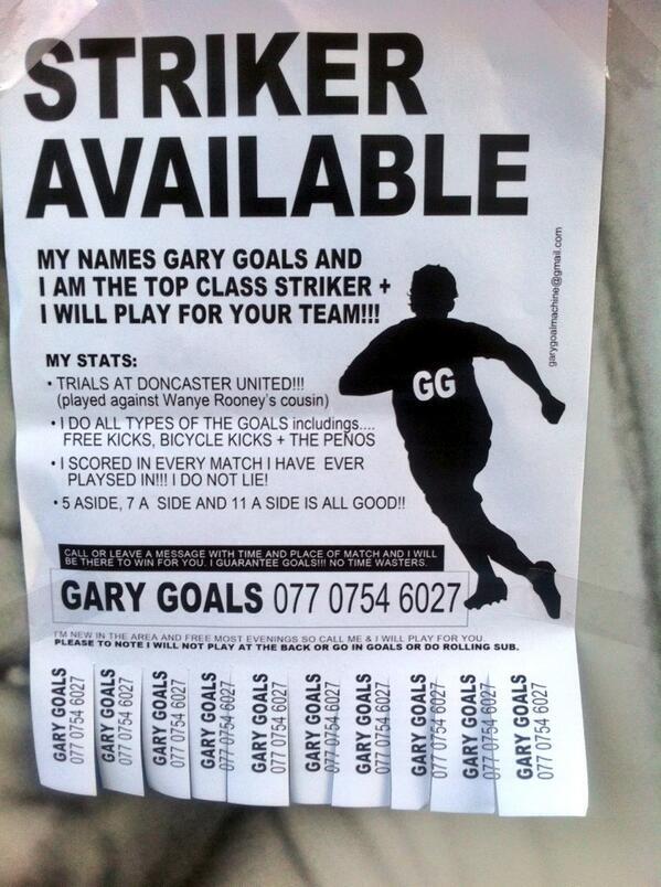 Hey Sam Allardyce. Your team still having problems putting the ball into the net? Give Gary Goals a call...