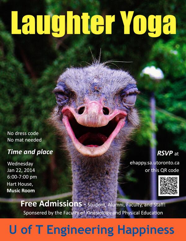 eHappy_UofT's tweet photo. Laughter Yoga is coming on Jan 22! Free to all U of Ts. Check our website http://t.co/gafnwGzpQ5! http://t.co/3woI7ltjF1