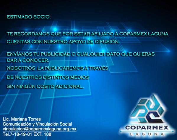A todos nuestros afiliados, les recordamos uno de los beneficios que tienen por ser parte de <a href="/CoparmexLaguna/">Coparmex Laguna</a> .