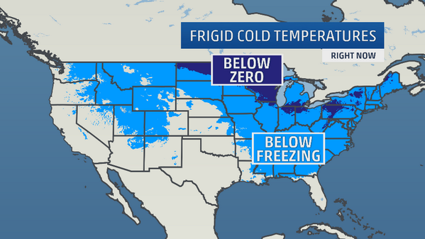 As of 2pm, Texas is the only state in the Lower 48 that is not below freezing