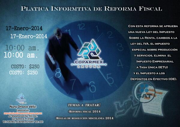 Nueva fecha para plática informativa sobre #reformafiscal ¡No te quedes fuera! aparta tu lugar.