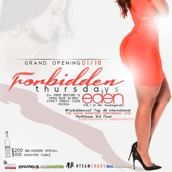 Dicempirefamily's tweet image. #ForbiddeeRooftop #2Levels Finna Turn Up --18 to party 21+Free b4 12 ✔️ Party til 3! #EdenThursdays ! Tables $100