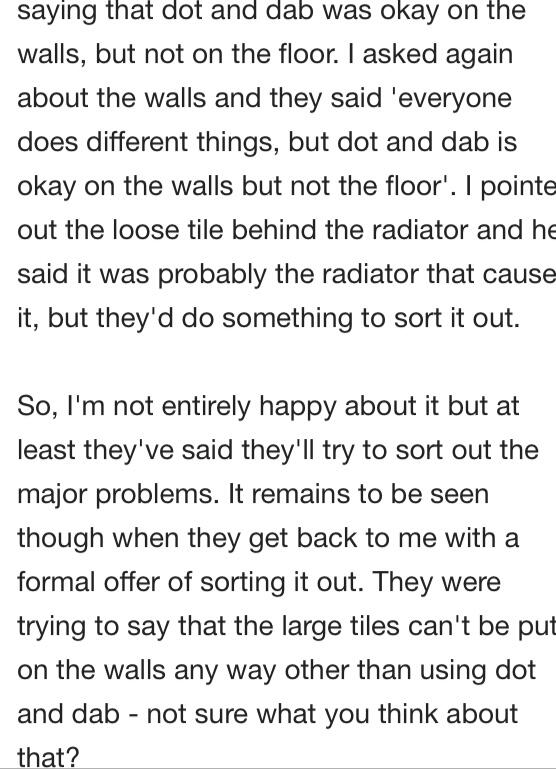 Interesting conversation from a respectable bathroom company after i found the cause of the cracking tiles..dot&amp;dab.