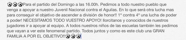 ADMLorqui's tweet photo. Juvenil Nacional Domingo a las 16.00h. Contra el Aguilas!! RT de todos! ⚽️⚽️ http://t.co/mdHWAUyTPp