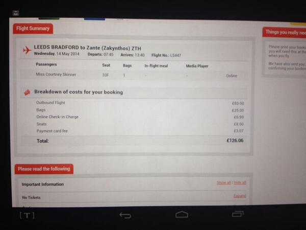 courtneyyeden's tweet photo. Just booked my flight for zante, can't wait for the summer!! @ZanteWorkers @Zante_Workers @LaganasZante #126days http://t.co/11QcrSET5k