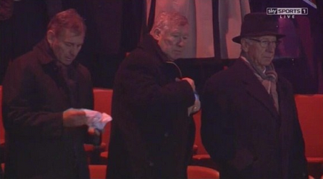  Bryan Robson & Fergie look funereal with hankerchiefs watching United lose from the stands