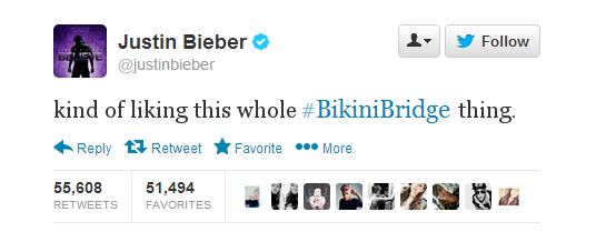 Bikini_Bridge_'s tweet photo. WOW! Even @justinbieber is supporting #BikiniBridge! GET #Motivated!!!!! http://t.co/w7SJca1Luo