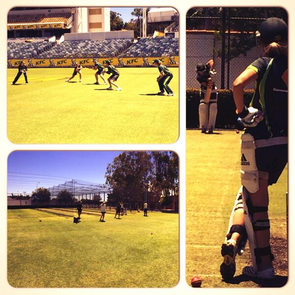AusWomenCricket's tweet photo. Another good training session at @waca_cricket today, only 2 sleeps to go until the Test #WomensAshes #UniteAus http://t.co/rYVO1DgwtD